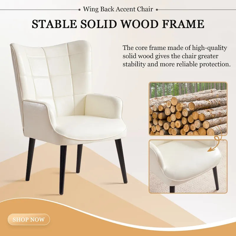 High-Back Tufted Accent Chair | Faux Leather Wingback | Solid Wood Frame | Ergonomic Armrests | 300 lbs Capacity | 37"H x 24.4"W