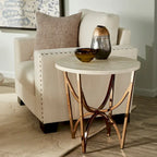 Champagne Gold Coffee Table White Faux Marble Top Intertwined Metal Base 47.75"W x 27.75"D x 18"H Contemporary Glam Style