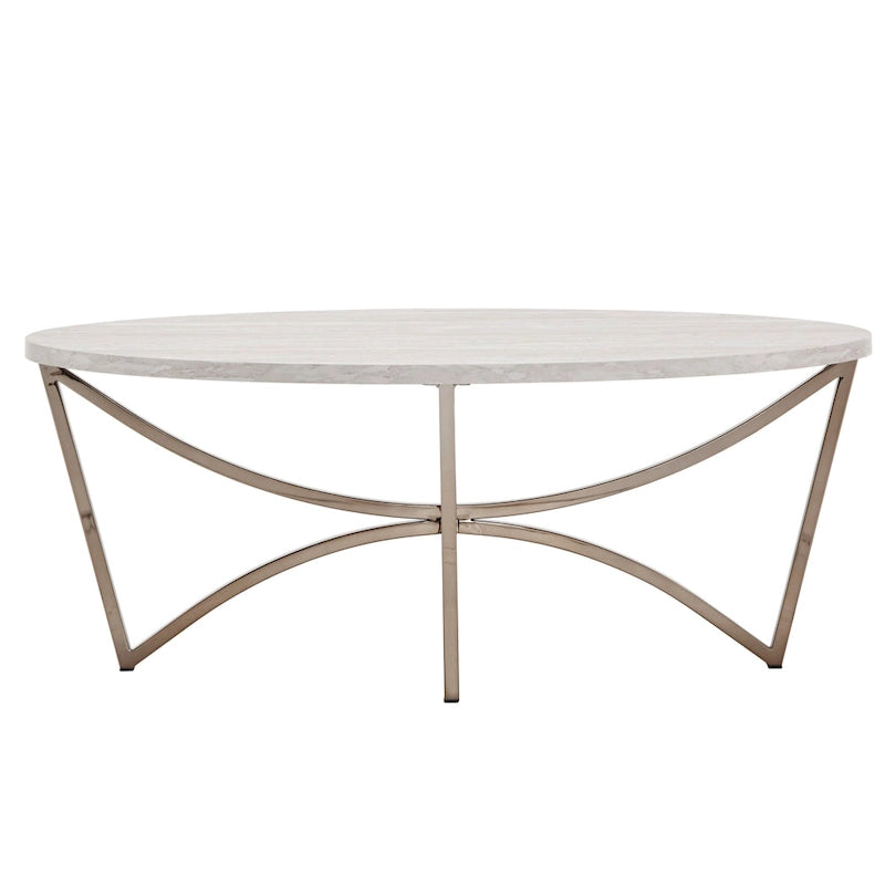 Champagne Gold Coffee Table White Faux Marble Top Intertwined Metal Base 47.75"W x 27.75"D x 18"H Contemporary Glam Style