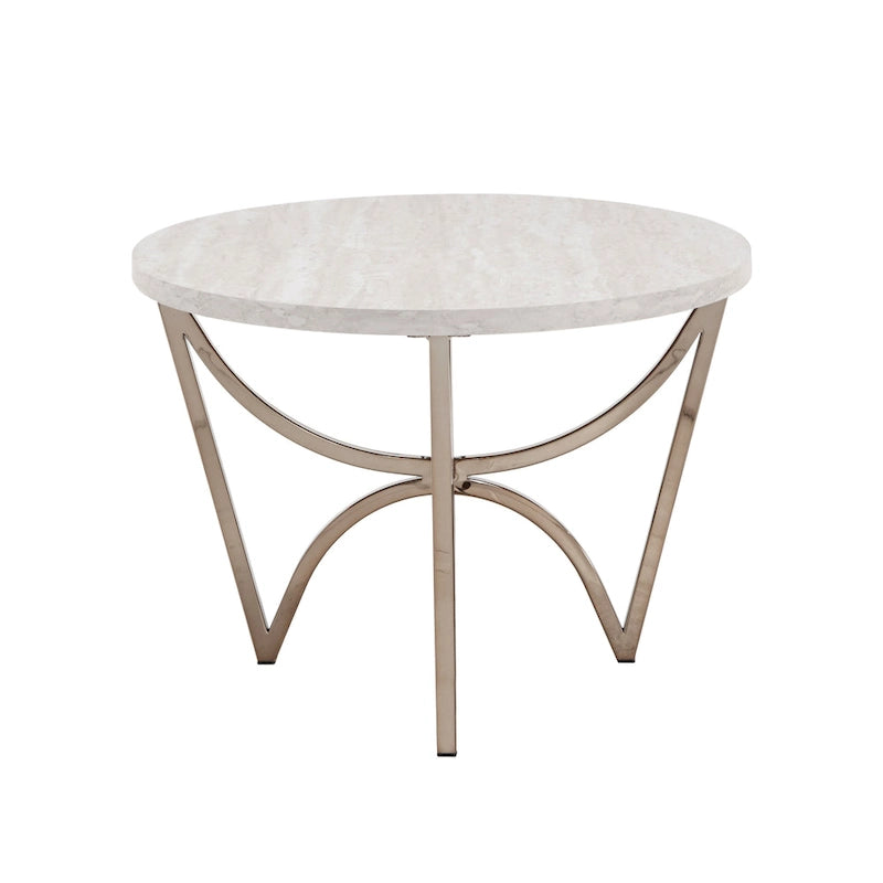Champagne Gold Coffee Table White Faux Marble Top Intertwined Metal Base 47.75"W x 27.75"D x 18"H Contemporary Glam Style