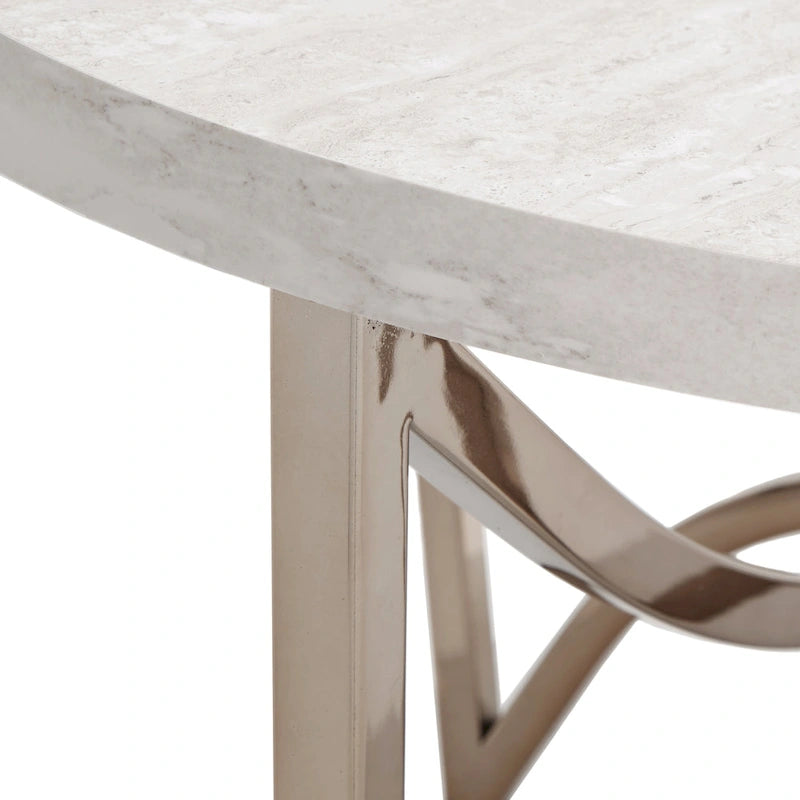 Champagne Gold Coffee Table White Faux Marble Top Intertwined Metal Base 47.75"W x 27.75"D x 18"H Contemporary Glam Style