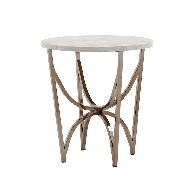 Champagne Gold Coffee Table White Faux Marble Top Intertwined Metal Base 47.75"W x 27.75"D x 18"H Contemporary Glam Style