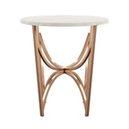 Champagne Gold Coffee Table White Faux Marble Top Intertwined Metal Base 47.75"W x 27.75"D x 18"H Contemporary Glam Style