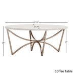 Champagne Gold Coffee Table White Faux Marble Top Intertwined Metal Base 47.75"W x 27.75"D x 18"H Contemporary Glam Style