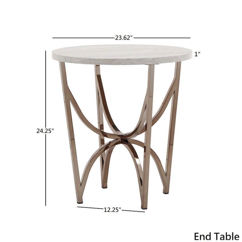 Champagne Gold Coffee Table White Faux Marble Top Intertwined Metal Base 47.75"W x 27.75"D x 18"H Contemporary Glam Style