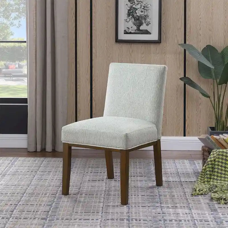 Modern Dining Chair White Woven Fabric Natural Wood Legs 19W x 23.5D x 33H Stain-Resistant Medium Firm Cushion Kitchen Seating Single Pack