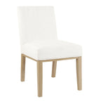 Modern Dining Chair White Woven Fabric Natural Wood Legs 19W x 23.5D x 33H Stain-Resistant Medium Firm Cushion Kitchen Seating Single Pack
