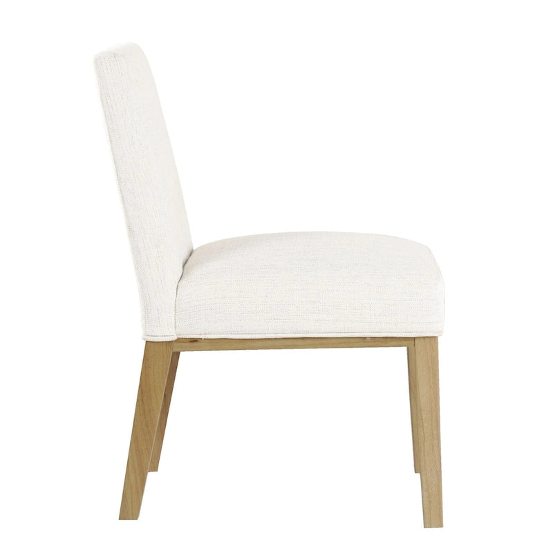 Modern Dining Chair White Woven Fabric Natural Wood Legs 19W x 23.5D x 33H Stain-Resistant Medium Firm Cushion Kitchen Seating Single Pack
