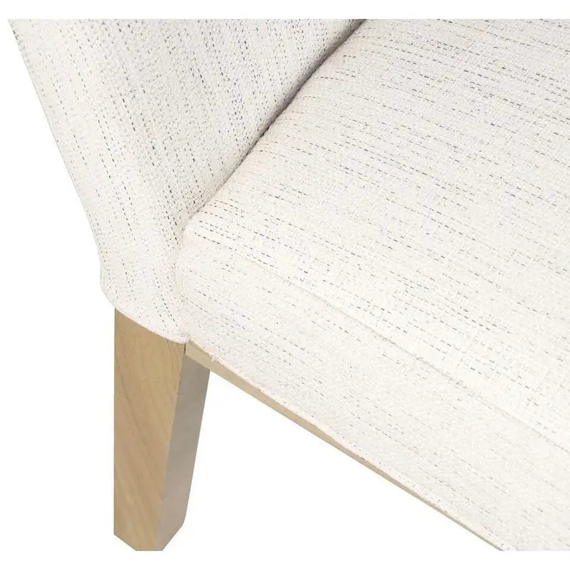 Modern Dining Chair White Woven Fabric Natural Wood Legs 19W x 23.5D x 33H Stain-Resistant Medium Firm Cushion Kitchen Seating Single Pack