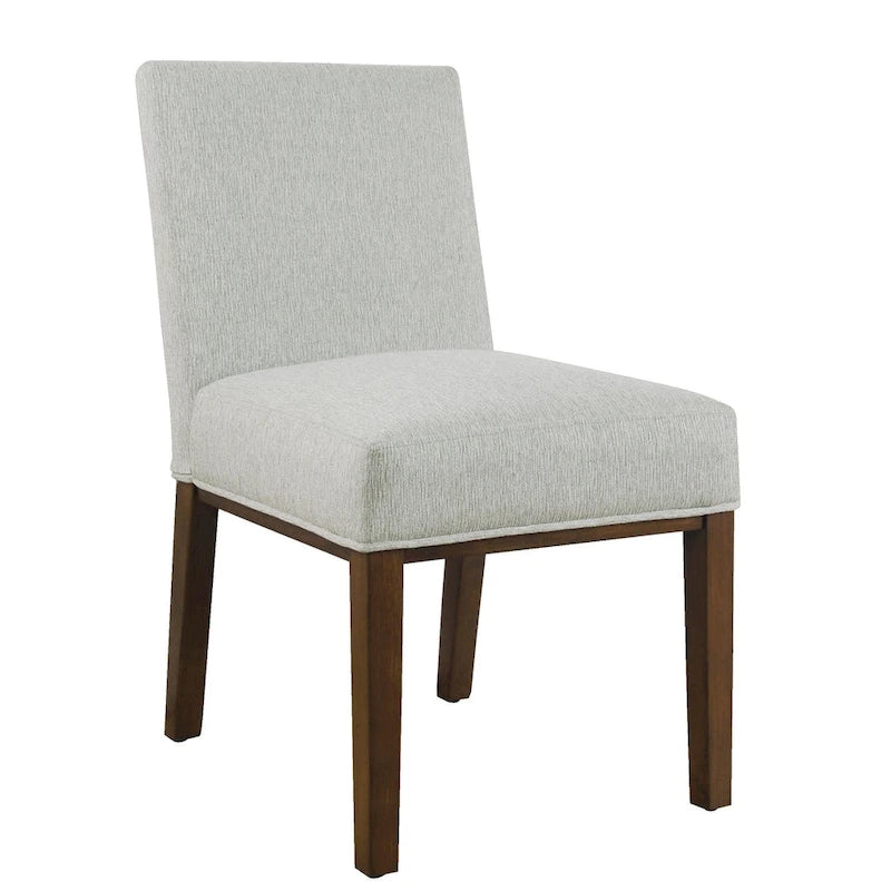 Modern Dining Chair White Woven Fabric Natural Wood Legs 19W x 23.5D x 33H Stain-Resistant Medium Firm Cushion Kitchen Seating Single Pack