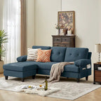 86.22" Wide L-Shaped Sectional Sofa with Reversible Ottoman, Storage Bags & Washable Linen Fabric