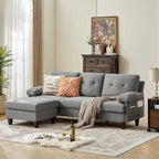 86.22" Wide L-Shaped Sectional Sofa with Reversible Ottoman, Storage Bags & Washable Linen Fabric