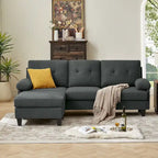 86.22" Wide L-Shaped Sectional Sofa with Reversible Ottoman, Storage Bags & Washable Linen Fabric