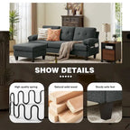 86.22" Wide L-Shaped Sectional Sofa with Reversible Ottoman, Storage Bags & Washable Linen Fabric