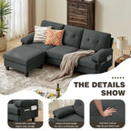 86.22" Wide L-Shaped Sectional Sofa with Reversible Ottoman, Storage Bags & Washable Linen Fabric