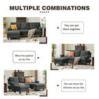 86.22" Wide L-Shaped Sectional Sofa with Reversible Ottoman, Storage Bags & Washable Linen Fabric