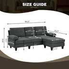 86.22" Wide L-Shaped Sectional Sofa with Reversible Ottoman, Storage Bags & Washable Linen Fabric