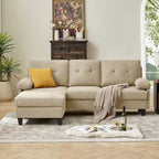 86.22" Wide L-Shaped Sectional Sofa with Reversible Ottoman, Storage Bags & Washable Linen Fabric