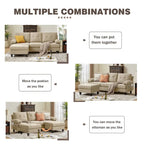 86.22" Wide L-Shaped Sectional Sofa with Reversible Ottoman, Storage Bags & Washable Linen Fabric