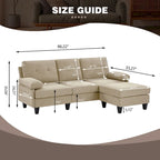 86.22" Wide L-Shaped Sectional Sofa with Reversible Ottoman, Storage Bags & Washable Linen Fabric