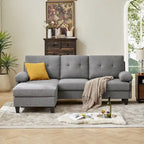 86.22" Wide L-Shaped Sectional Sofa with Reversible Ottoman, Storage Bags & Washable Linen Fabric
