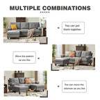 86.22" Wide L-Shaped Sectional Sofa with Reversible Ottoman, Storage Bags & Washable Linen Fabric