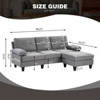 86.22" Wide L-Shaped Sectional Sofa with Reversible Ottoman, Storage Bags & Washable Linen Fabric
