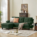86.22" Wide L-Shaped Sectional Sofa with Reversible Ottoman, Storage Bags & Washable Linen Fabric