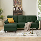 86.22" Wide L-Shaped Sectional Sofa with Reversible Ottoman, Storage Bags & Washable Linen Fabric