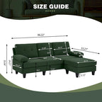 86.22" Wide L-Shaped Sectional Sofa with Reversible Ottoman, Storage Bags & Washable Linen Fabric
