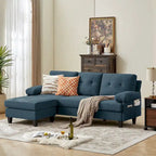 86.22" Wide L-Shaped Sectional Sofa with Reversible Ottoman, Storage Bags & Washable Linen Fabric