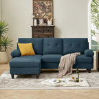 86.22" Wide L-Shaped Sectional Sofa with Reversible Ottoman, Storage Bags & Washable Linen Fabric