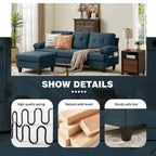 86.22" Wide L-Shaped Sectional Sofa with Reversible Ottoman, Storage Bags & Washable Linen Fabric