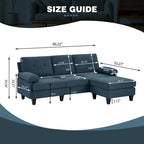 86.22" Wide L-Shaped Sectional Sofa with Reversible Ottoman, Storage Bags & Washable Linen Fabric