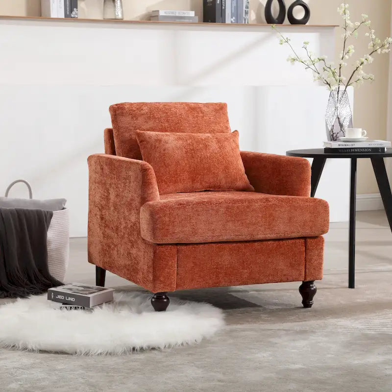 Modern Upholstered Accent Chair with Ottoman Boucle Fabric Wood Frame Ergonomic Backrest Padded Seat Living Room Bedroom Lounge
