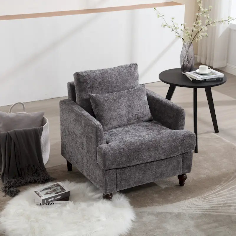 Modern Upholstered Accent Chair with Ottoman Boucle Fabric Wood Frame Ergonomic Backrest Padded Seat Living Room Bedroom Lounge
