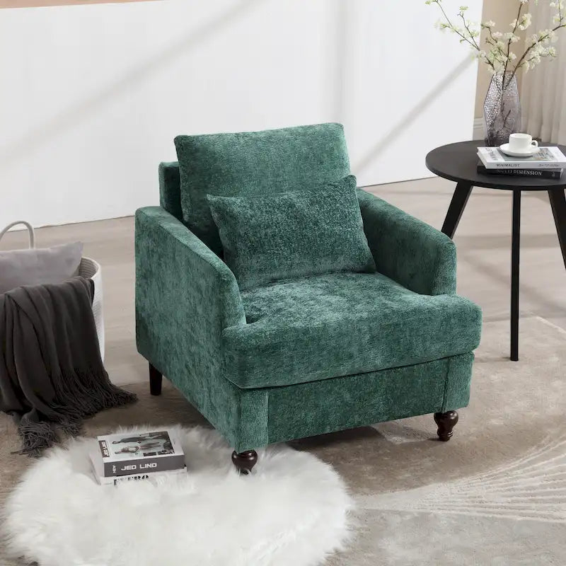 Modern Upholstered Accent Chair with Ottoman Boucle Fabric Wood Frame Ergonomic Backrest Padded Seat Living Room Bedroom Lounge