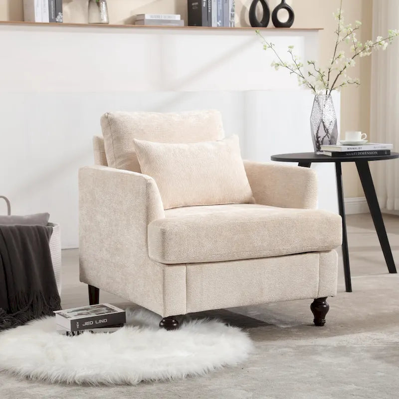 Modern Upholstered Accent Chair with Ottoman Boucle Fabric Wood Frame Ergonomic Backrest Padded Seat Living Room Bedroom Lounge