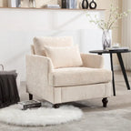 Modern Upholstered Accent Chair with Ottoman Boucle Fabric Wood Frame Ergonomic Backrest Padded Seat Living Room Bedroom Lounge