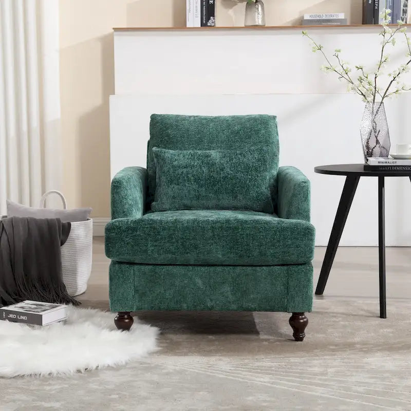 Modern Upholstered Accent Chair with Ottoman Boucle Fabric Wood Frame Ergonomic Backrest Padded Seat Living Room Bedroom Lounge