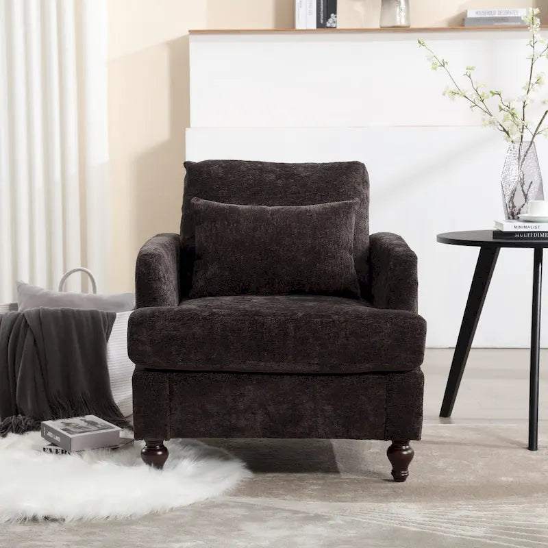 Modern Upholstered Accent Chair with Ottoman Boucle Fabric Wood Frame Ergonomic Backrest Padded Seat Living Room Bedroom Lounge