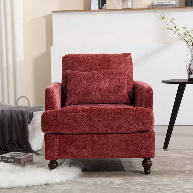 Modern Upholstered Accent Chair with Ottoman Boucle Fabric Wood Frame Ergonomic Backrest Padded Seat Living Room Bedroom Lounge