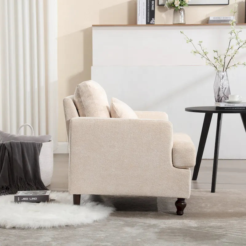 Modern Upholstered Accent Chair with Ottoman Boucle Fabric Wood Frame Ergonomic Backrest Padded Seat Living Room Bedroom Lounge
