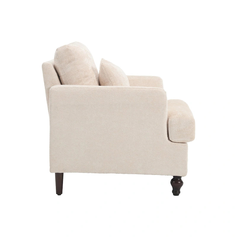 Modern Upholstered Accent Chair with Ottoman Boucle Fabric Wood Frame Ergonomic Backrest Padded Seat Living Room Bedroom Lounge