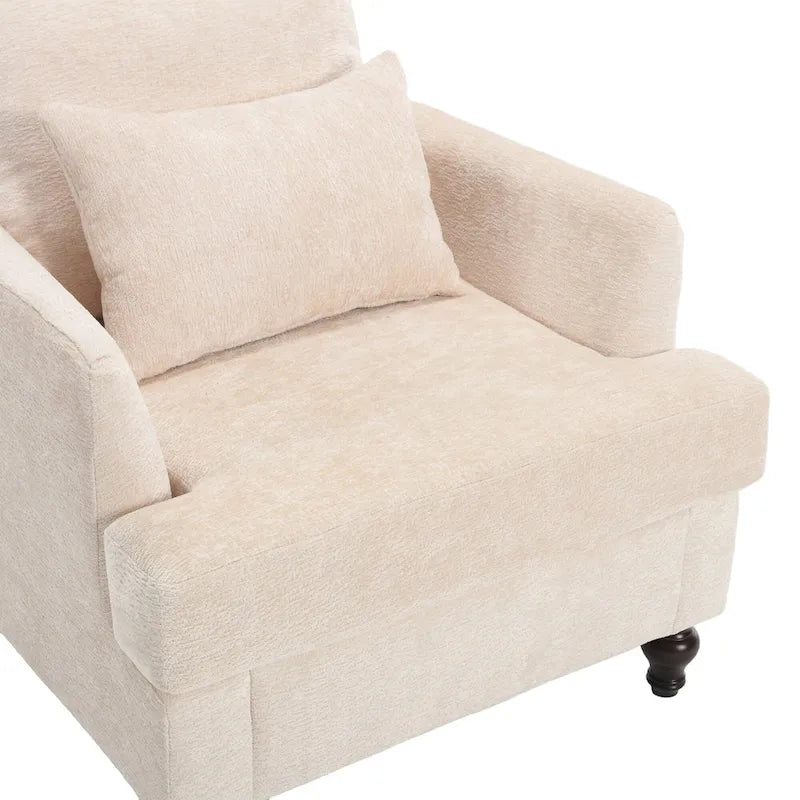 Modern Upholstered Accent Chair with Ottoman Boucle Fabric Wood Frame Ergonomic Backrest Padded Seat Living Room Bedroom Lounge