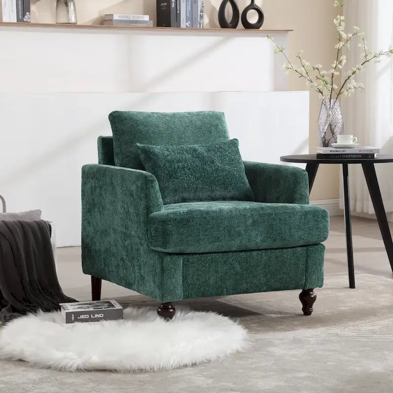 Modern Upholstered Accent Chair with Ottoman Boucle Fabric Wood Frame Ergonomic Backrest Padded Seat Living Room Bedroom Lounge
