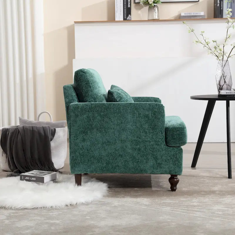 Modern Upholstered Accent Chair with Ottoman Boucle Fabric Wood Frame Ergonomic Backrest Padded Seat Living Room Bedroom Lounge