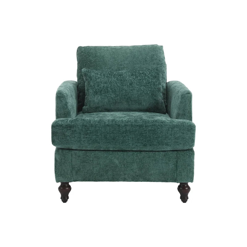 Modern Upholstered Accent Chair with Ottoman Boucle Fabric Wood Frame Ergonomic Backrest Padded Seat Living Room Bedroom Lounge