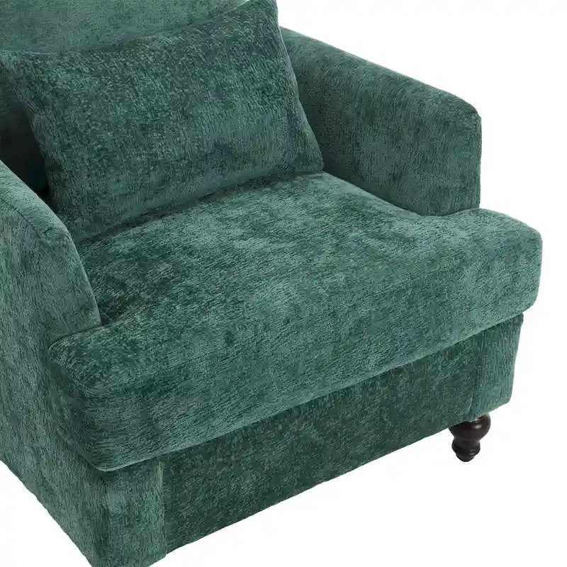 Modern Upholstered Accent Chair with Ottoman Boucle Fabric Wood Frame Ergonomic Backrest Padded Seat Living Room Bedroom Lounge