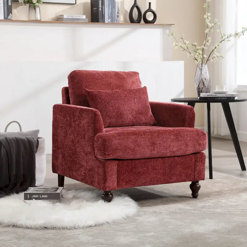 Modern Upholstered Accent Chair with Ottoman Boucle Fabric Wood Frame Ergonomic Backrest Padded Seat Living Room Bedroom Lounge